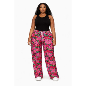 Floral Print Pants Drawstring Waist Casual Women Trousers